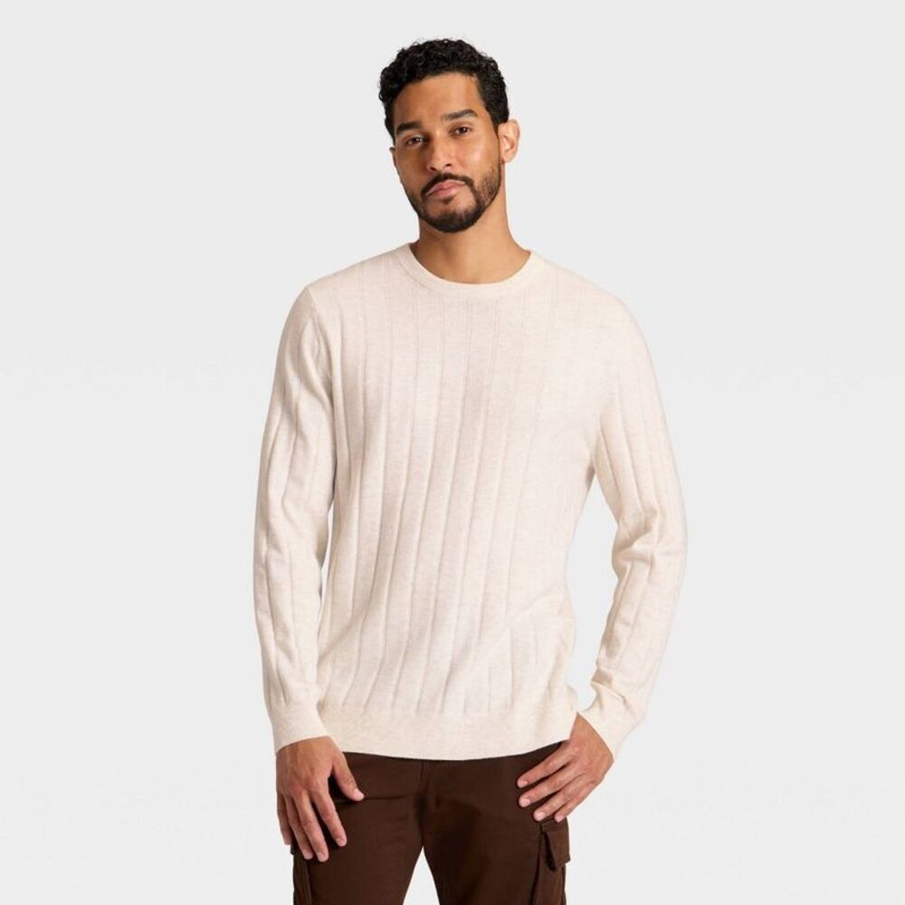Men's Soft Knit Drop Stitch Sweater - Goodfellow & Co Cream M